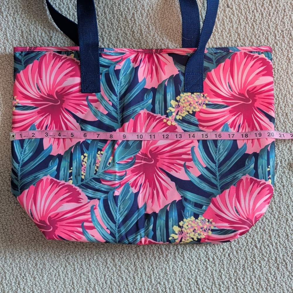 Steel Mill And Co, Tropical Pink Floral Ice Chest Tote Bag with Blue Straps - Picture 7 of 8